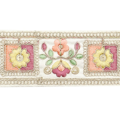 [Aus Menge 5] HandwerkBesätze 『2024 Indischer Stickereibesatz Weiß x gelb M-77a]