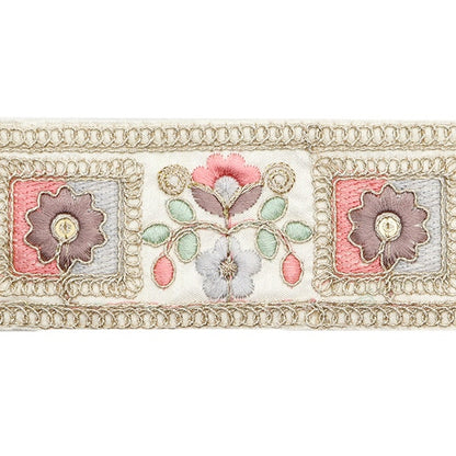 [Aus Menge 5] HandwerkBesätze 『2024 Indischer Stickereibesatz Weißer X Pink M-77f]