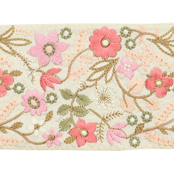 [Aus Menge 5] HandwerkBesätze 『2024 Indischer Stickereibesatz Beige x Pink M-111b]