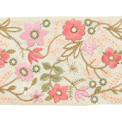 [Aus Menge 5] HandwerkBesätze 『2024 Indischer Stickereibesatz Beige x Pink M-111b]