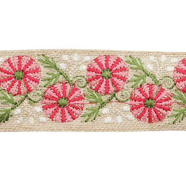[De la quantité 5] artisanatGarniture "2024 Garniture de broderie indienne Beige x rose M-136 # 4"