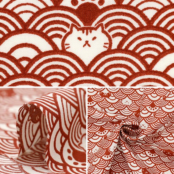 [De la cantidad 5] Fabric "Skare Fukukaihai Wave Cat Red Sqfffcatb-2a"