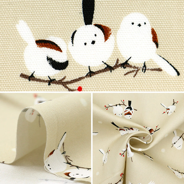 数量5から】 生地 『オックス シマエナガ ベージュ OXWHBI-A』 – Yuzawaya