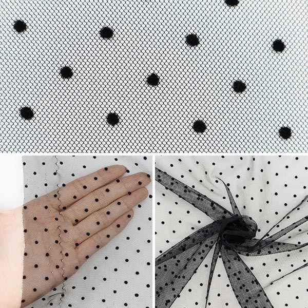 [Jusqu'à 70% de réduction sur le tissu costume] [de la quantité 5] Tissu "Milky Wake Tool Flock-Dot Black FT2409TC-01"