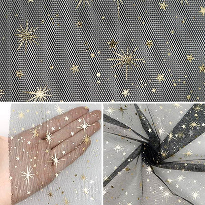 [From quantity 5] Fabric "Milky Wake Toule Star Light Black x Gold KT2411TC-01"