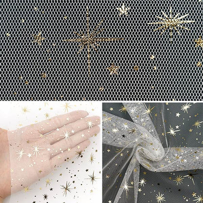 [From quantity 5] Fabric "Milky Wake Toule Star Light White x Gold KT2411TC-02"