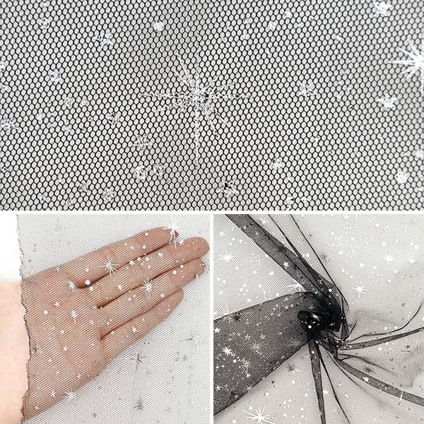 [From quantity 5] Fabric "Milky Wake Toule Star Light Black x Silver KT2411TC-04"