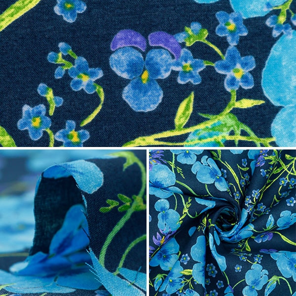 [From quantity 5] Fabric "Hibiya Hanadai Florist Pattern Lawn Defensive Flowers Pansy Pattern Navy HBY-10002-NV]