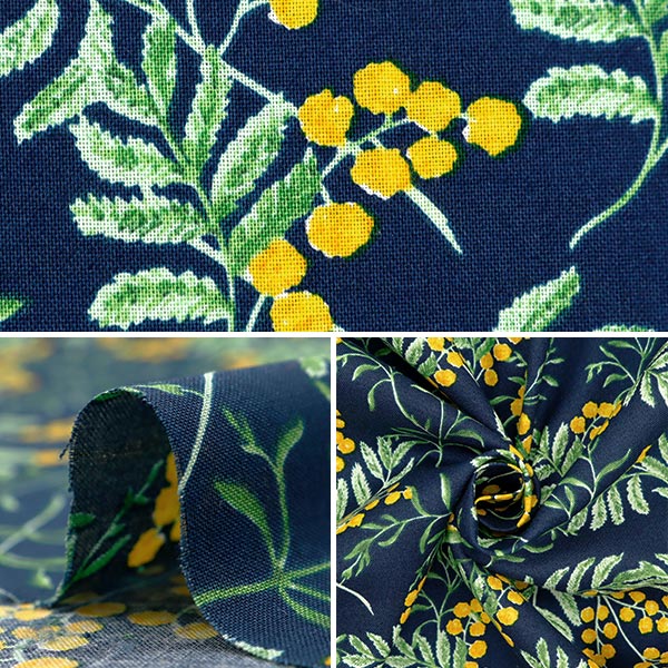 [From quantity 5] Fabric "Hibiya Hanadai Florist Pattern Sheeting DEFENSIVE FLOWERS MIMOSA Pattern NV Navy HBY-10005-NV]