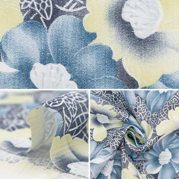 [From quantity 5] Fabric "Takashima Chimi Japanese-style flower pattern light blue x yellow 205041-21"