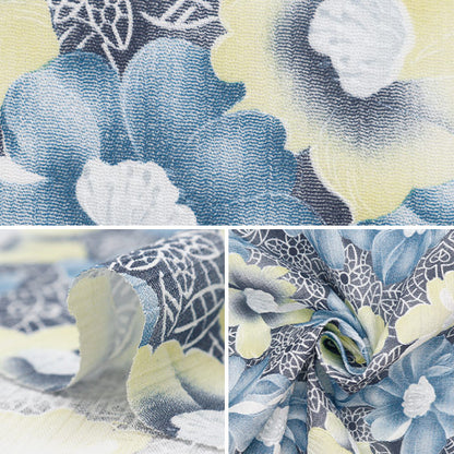 [From quantity 5] Fabric "Takashima Chimi Japanese-style flower pattern light blue x yellow 205041-21"