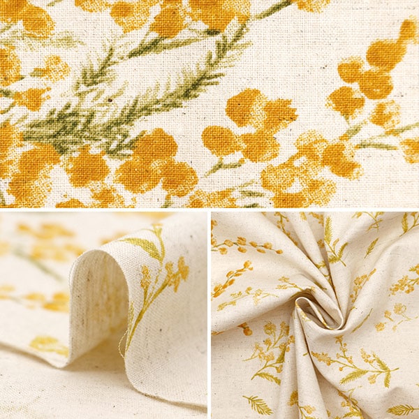 [수량 5에서] 천・원단 "Momen-T Moment Cotton Linen Sofrey Mimosa Pattern Kinari 144-8050-B1"[Yuzawaya오리지널】