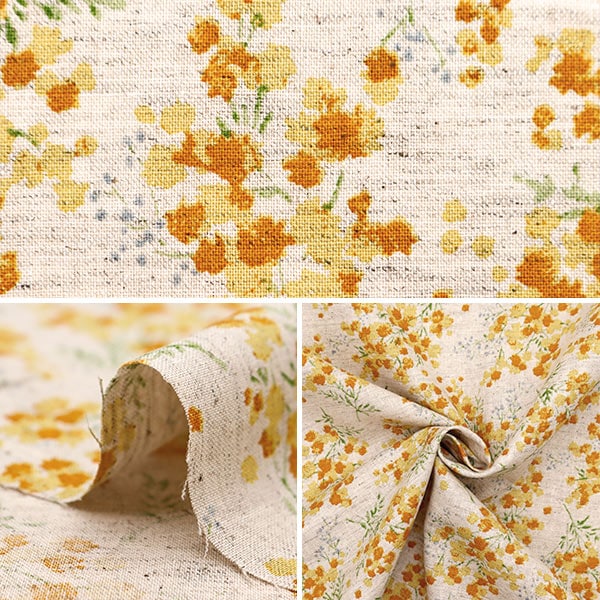 [Dalla quantità 5] tessuto "Momen-t Moment Linen in cotone Sofrey Mimosa Total Pattern Kinari 144-8050-Na" [Yuzawaya Originale]