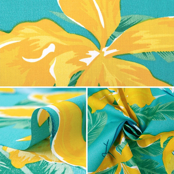 [From quantity 5] Fabric "Maunaroa T/C Hawaii Amplint Cattle Rebu Blue x Yellow YFOP0413"