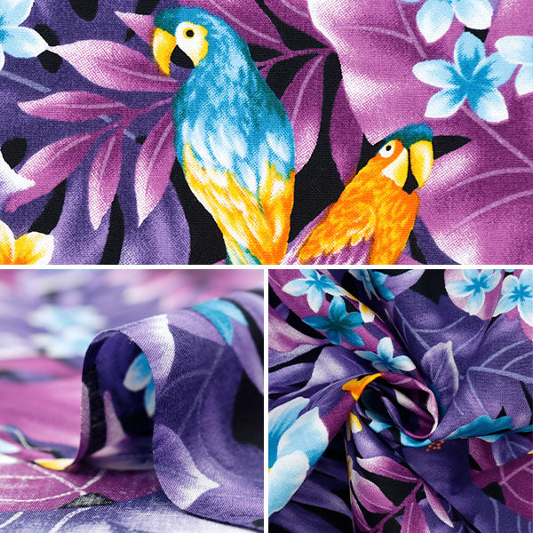 [From quantity 5] Fabric "Broad Hawaii Amon Rinta Monstera and Bird Purple 281-A-PP"