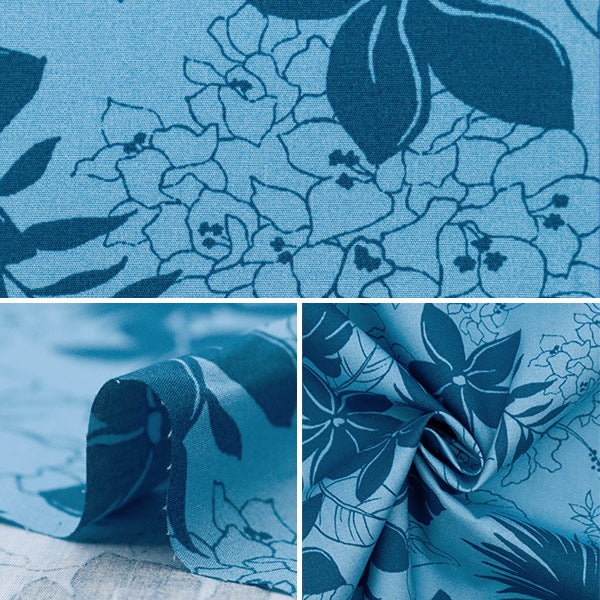 [From quantity 5] Fabric "Broad Hawaii Amplint Hibiscus Monotone Blue 283-C-BL"