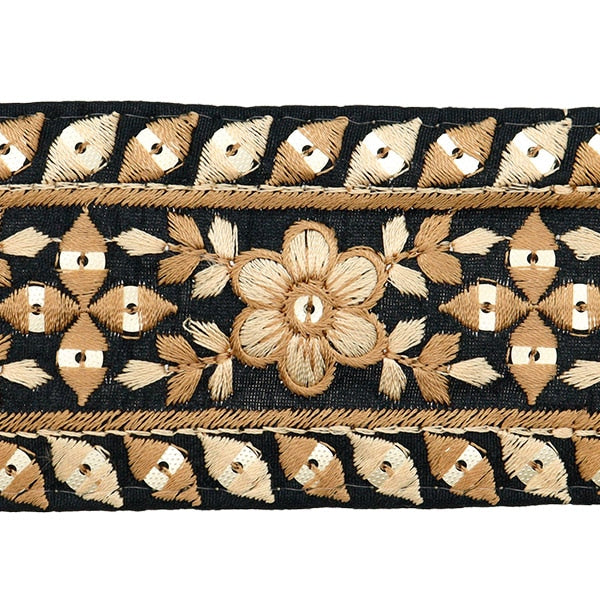 [De la quantité 5] artisanatGarniture "2024 Garniture de broderie indienne Noir x marron 3466a"
