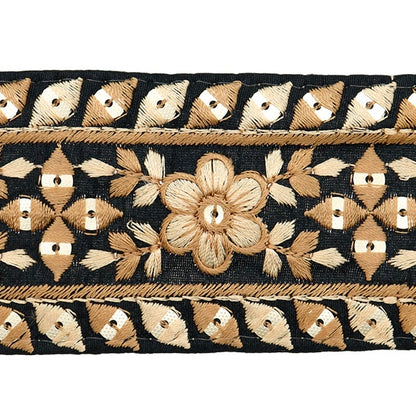 [De la quantité 5] artisanatGarniture "2024 Garniture de broderie indienne Noir x marron 3466a"