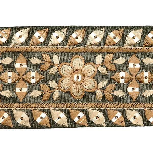 [De la quantité 5] artisanatGarniture "2024 Garniture de broderie indienne Vert x marron 3466c"