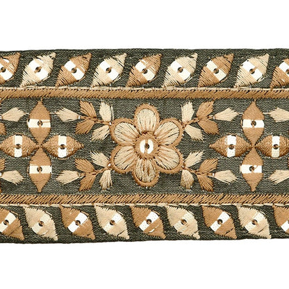 [De la quantité 5] artisanatGarniture "2024 Garniture de broderie indienne Vert x marron 3466c"