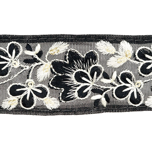[De la quantité 5] artisanatGarniture "2024 Garniture de broderie indienne Noir x blanc 3529a"