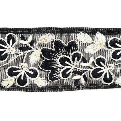 [De la quantité 5] artisanatGarniture "2024 Garniture de broderie indienne Noir x blanc 3529a"