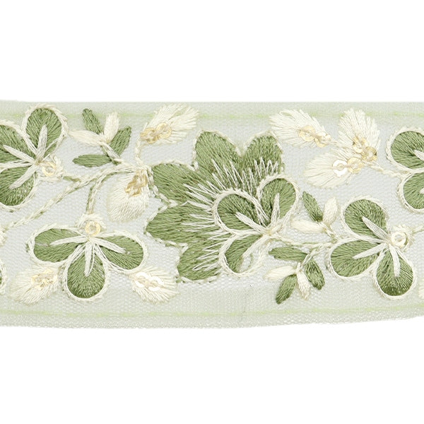 [De la cantidad 5] ArtilleraRibete "2024 Ribete bordado indio Verde x blanco 3529c"