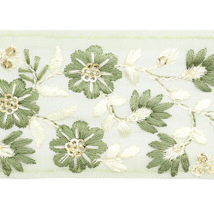 [De la quantité 5] artisanatGarniture "2024 Garniture de broderie indienne Vert x blanc 3530c
