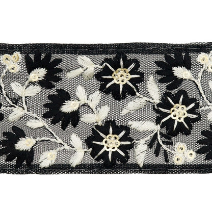 [De la quantité 5] artisanatGarniture "2024 Garniture de broderie indienne Noir x blanc 3530f"