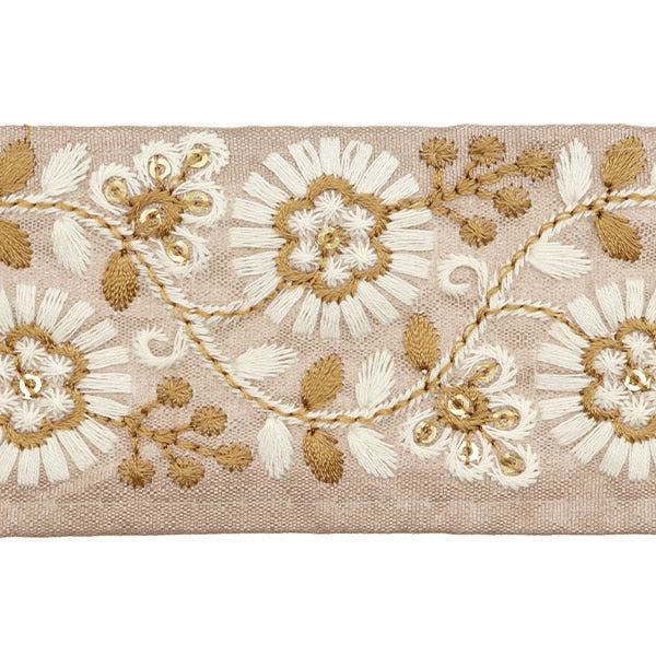 [Aus Menge 5] HandwerkBesätze 『2024 Indischer Stickereibesatz Brown x White 47166b]