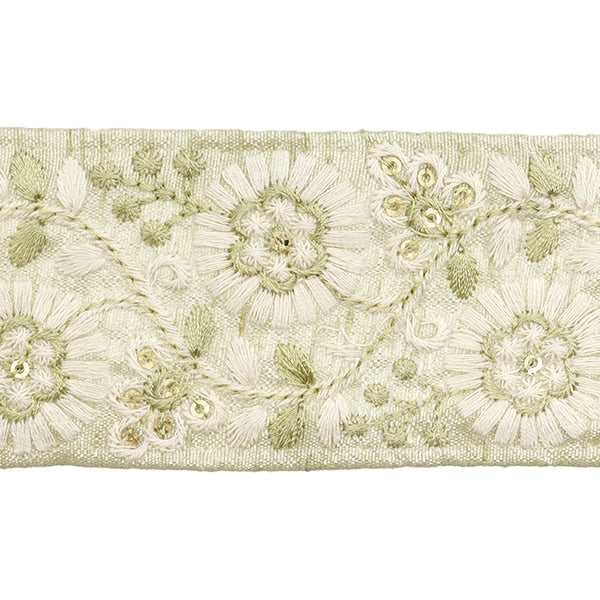 [De la quantité 5] artisanatGarniture "2024 Garniture de broderie indienne Vert x blanc 47166c"