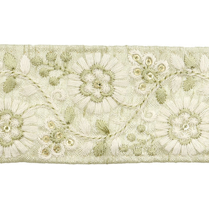 [De la quantité 5] artisanatGarniture "2024 Garniture de broderie indienne Vert x blanc 47166c"