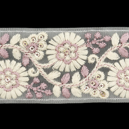 [De la quantité 5] artisanatGarniture "2024 Garniture de broderie indienne Blanc x violet 47166a11"