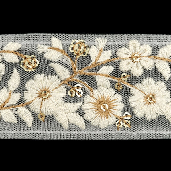 [De la cantidad 5] ArtilleraRibete "2024 Ribete bordado indio Blanco x marrón 47167f"