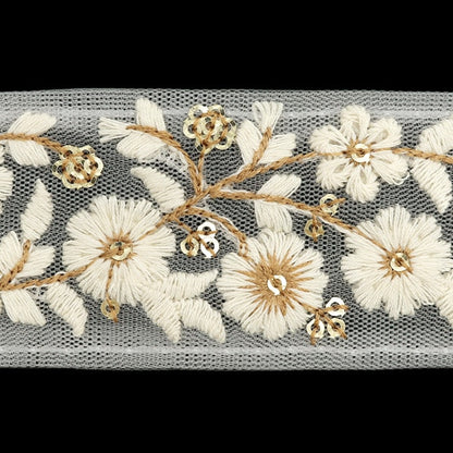 [De la cantidad 5] ArtilleraRibete "2024 Ribete bordado indio Blanco x marrón 47167f"