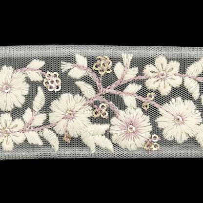 [De la cantidad 5] ArtilleraRibete "2024 Ribete bordado indio Blanco x púrpura 47167j"