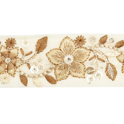 [De la quantité 5] artisanatGarniture "2024 Garniture de broderie indienne Beige x Brown 47202b"