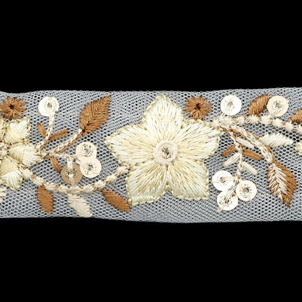 [Aus Menge 5] HandwerkBesätze 『2024 Indischer Stickereibesatz Weißer x braun 47202f]