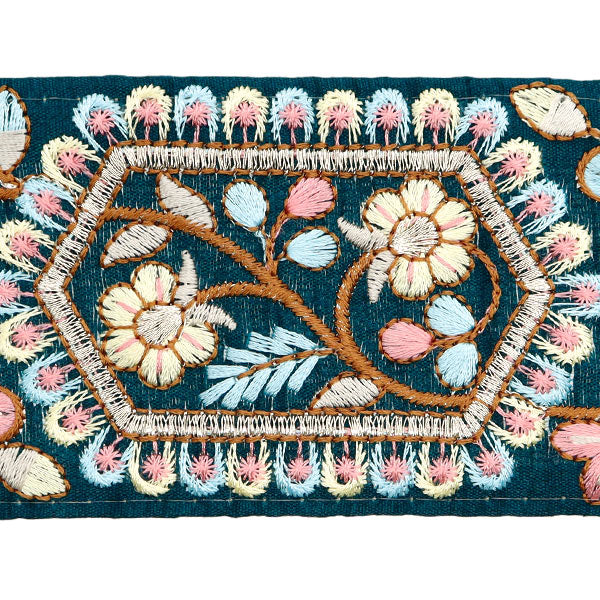 [De la quantité 5] artisanatGarniture "2024 Garniture de broderie indienne Vert x bleu M-231h"