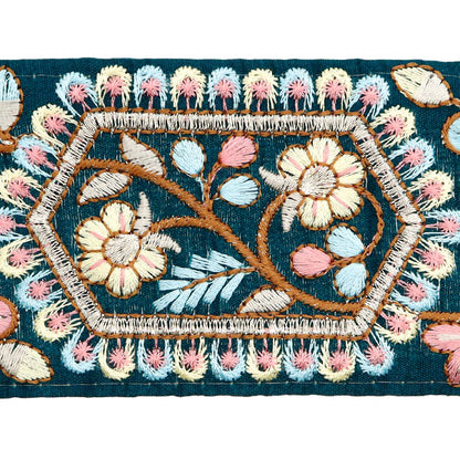 [De la quantité 5] artisanatGarniture "2024 Garniture de broderie indienne Vert x bleu M-231h"