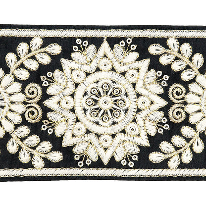 [De la quantité 5] artisanatGarniture "2024 Garniture de broderie indienne Noir x blanc m-294a1"
