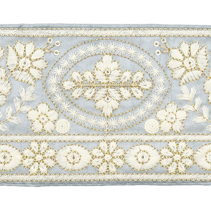 [Aus Menge 5] HandwerkBesätze 『2024 Indischer Stickereibesatz Grau X White M-296a15]