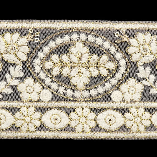 [De la quantité 5] artisanatGarniture "2024 Garniture de broderie indienne Purple X White M-296B2"