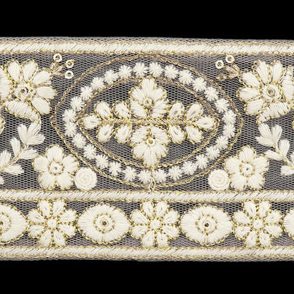 [De la quantité 5] artisanatGarniture "2024 Garniture de broderie indienne Purple X White M-296B2"