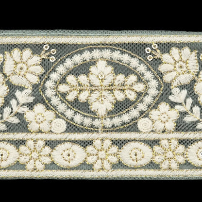 [De la cantidad 5] ArtilleraRibete "2024 Ribete bordado indio Verde x blanco M-296B4"