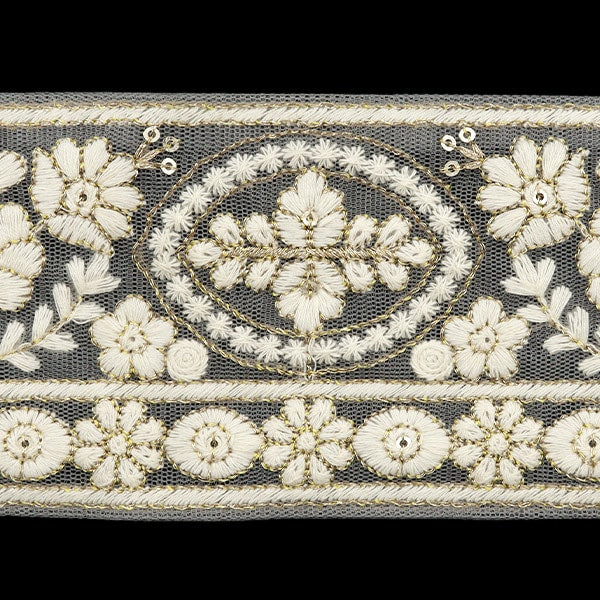 [De la cantidad 5] ArtilleraRibete "2024 Ribete bordado indio Gris x blanco M-296B5"