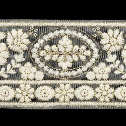 [De la cantidad 5] ArtilleraRibete "2024 Ribete bordado indio Gris x blanco M-296B5"