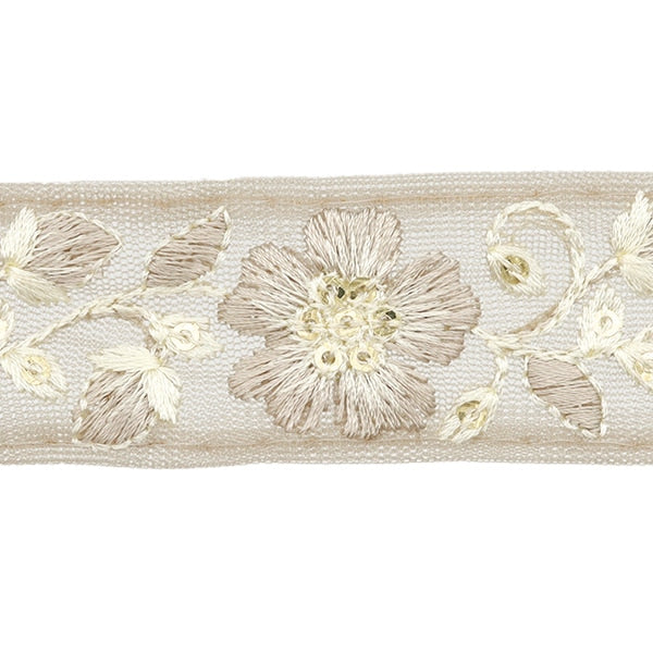 [Aus Menge 5] HandwerkBesätze 『2024 Indischer Stickereibesatz Braun x Weiß 3531f]