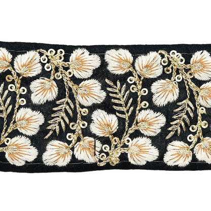 【数量5から】 手芸ブレード 『2024 インド刺繍ブレード ブラック×ホワイト 3977A』