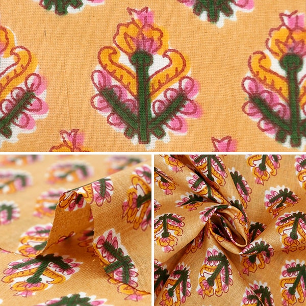 [De la cantidad 5] Fabric "Indo Boyle Patrón de flores de impresión Orange X amarillo Ram-Boi-41"